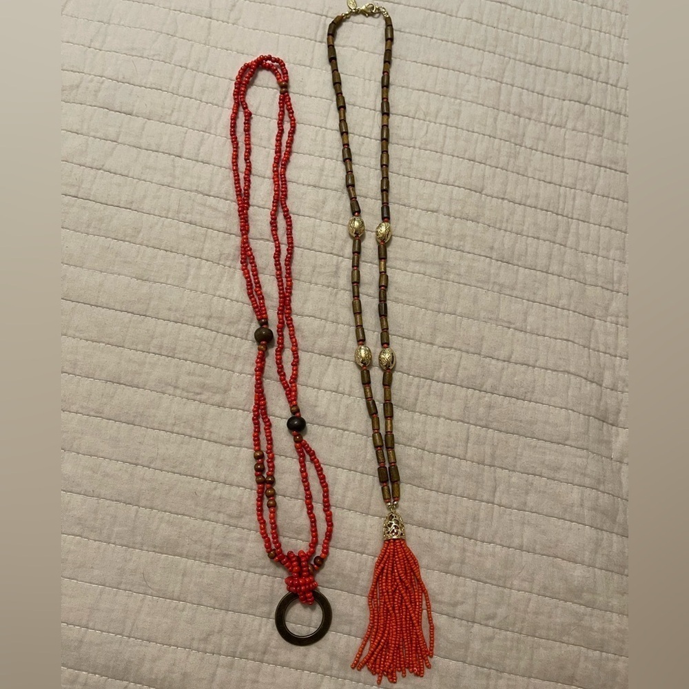 LOFT Orange Necklace, tassel, EUC Bundled with eyeglass holder